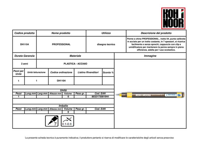 Penna a china KOH-I-NOOR tratto 0,4 mm DH1104