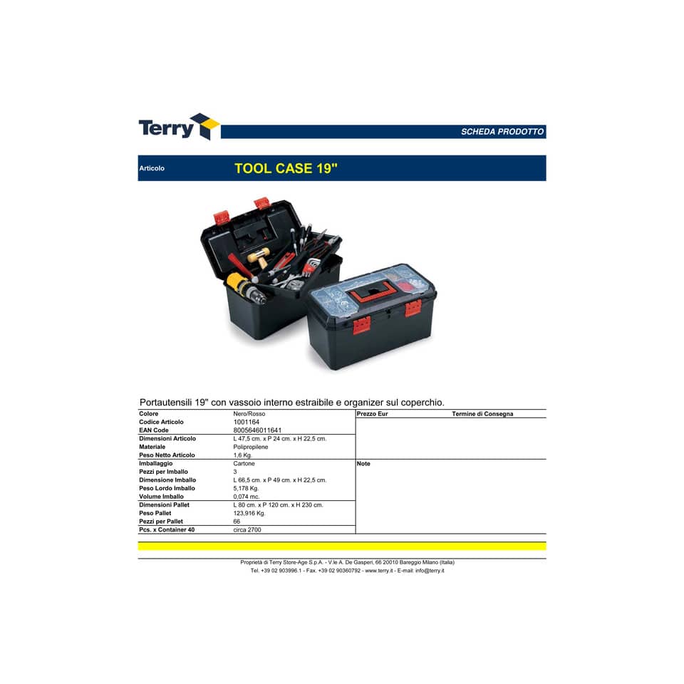 Portautensili TERRY Tool Case 19" 47,5x24x22,5 cm nero/rosso 1001164