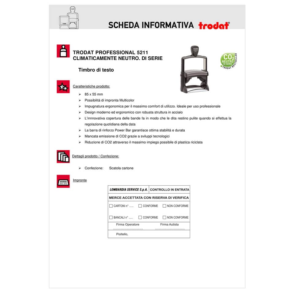 Timbro autoinchiostrante a 12 righe TRODAT PROFESSIONAL 5211 in acciaio 85x55 mm nero - 34970