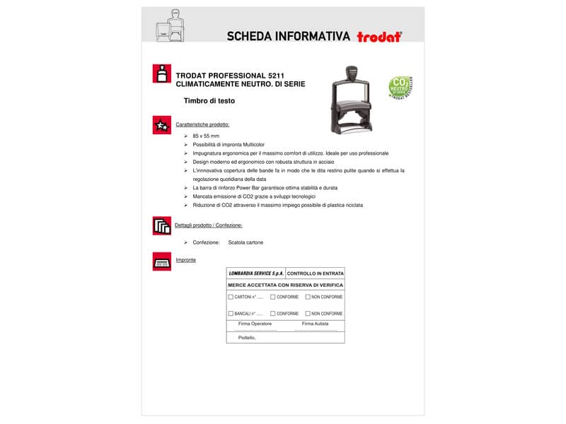 Timbro autoinchiostrante a 12 righe TRODAT PROFESSIONAL 5211 in acciaio 85x55 mm nero - 34970