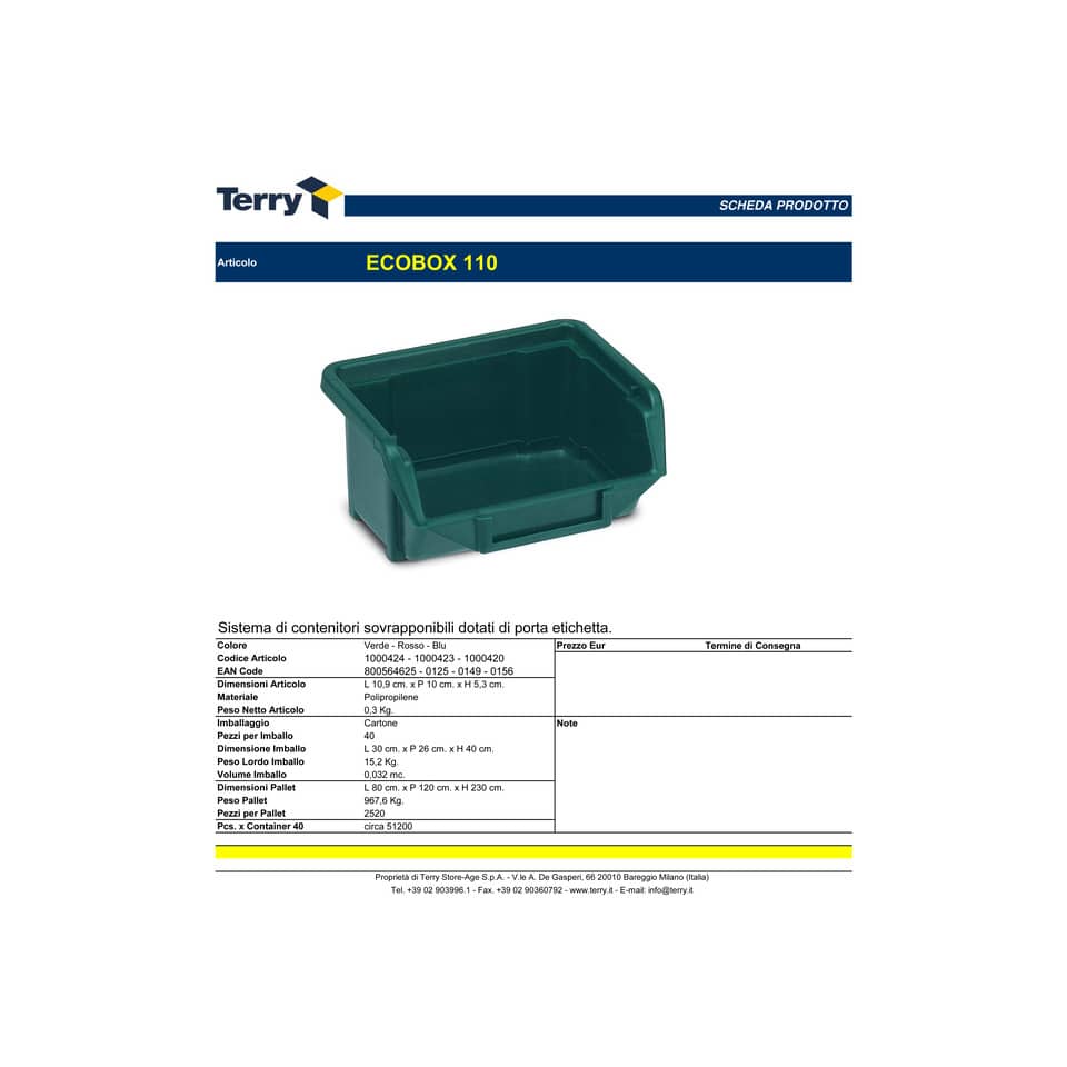 Contenitore sovrapponibile Terry Eco Box 110 verde - 10,9x10x5,3 cm 1000424