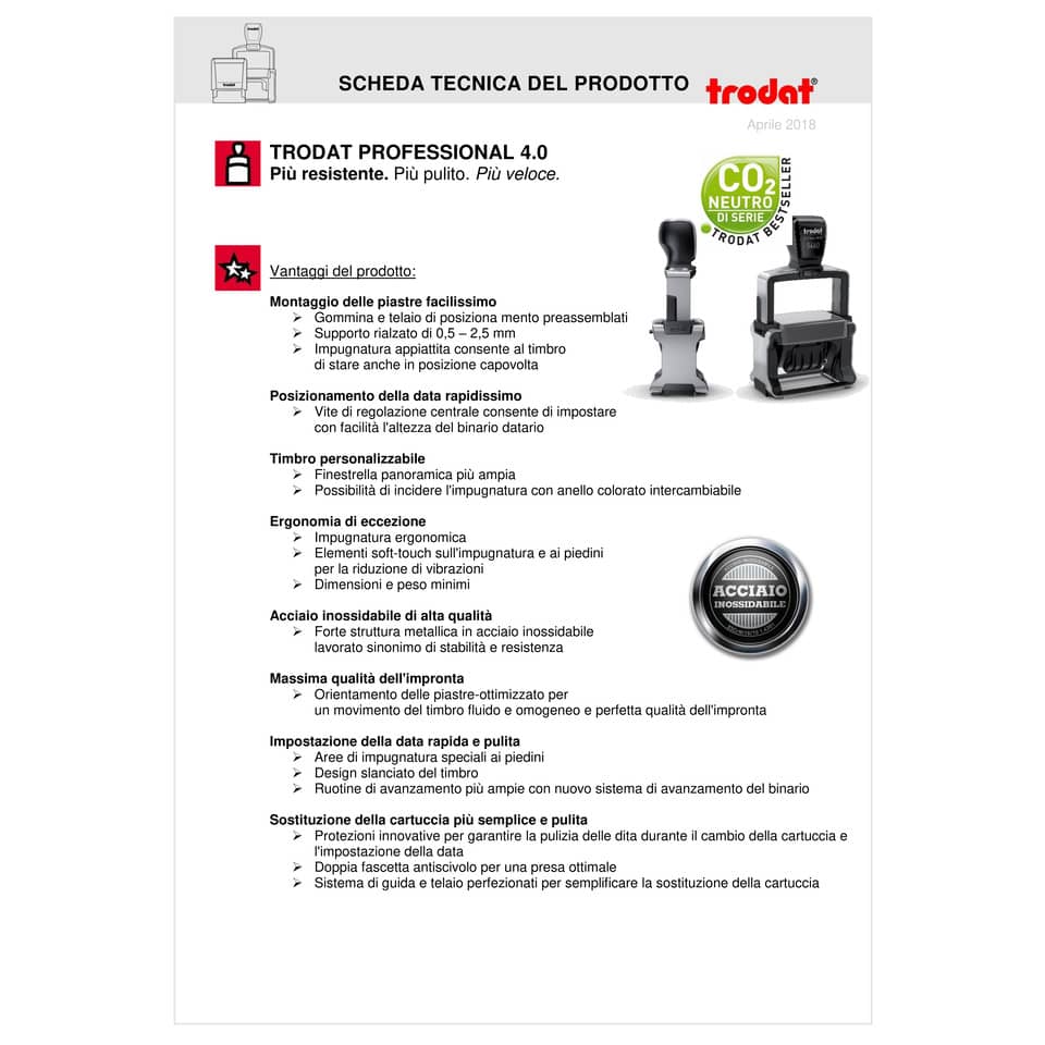 Datario autoinchiostrante Trodat Professional 5430/L con testo RICEVUTO - PAGATO - REGISTRATO 41x24 mm blu-rosso