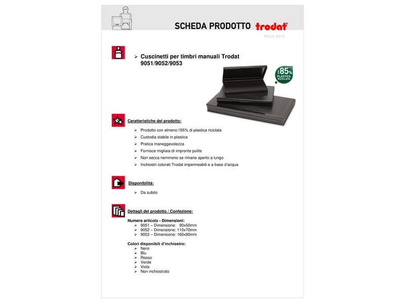 Cuscinetto in feltro per timbri Trodat 9052 11x7 cm nero 56347
