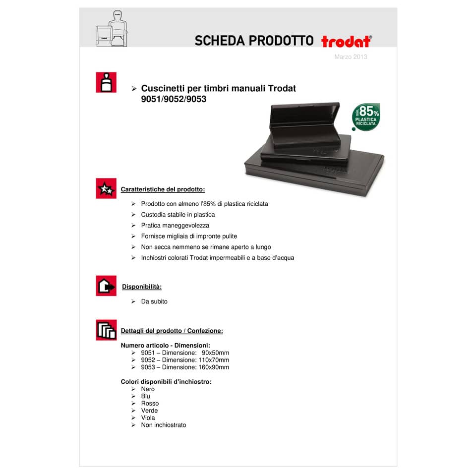 Cuscinetto in feltro per timbri Trodat 9052 11x7 cm nero 56347