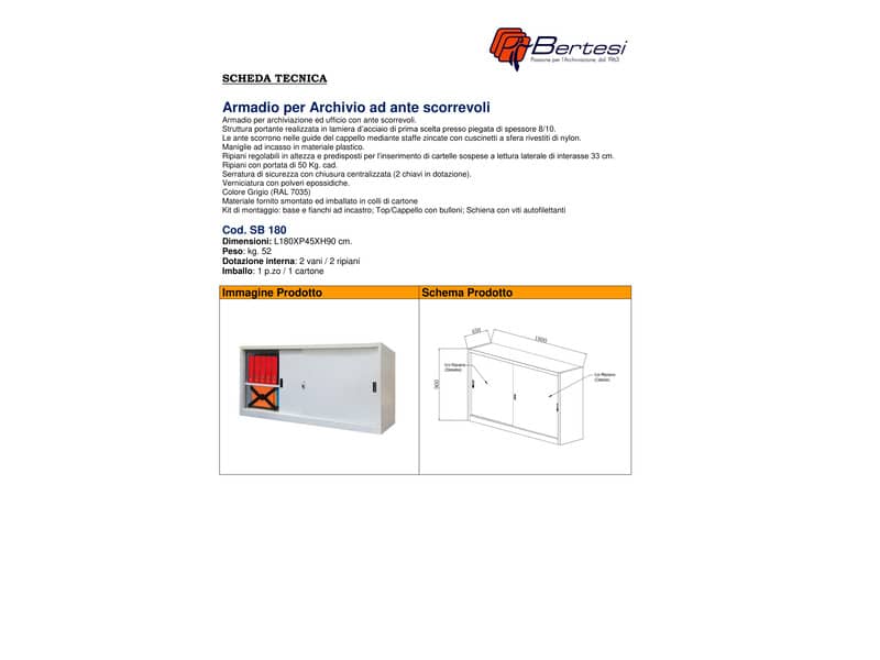 Armadio basso metallico KUBO ante scorrevoli 2 vani/2 ripiani 180x45x90 cm grigio - SB 180