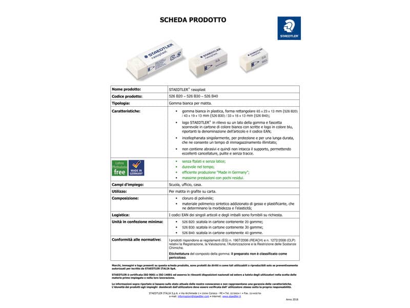 Gomma morbida Staedtler Dust Free bianca  526 S20