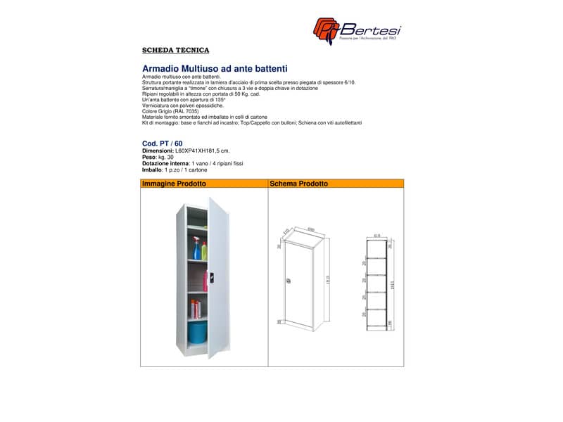 Armadio multiuso KUBO 1 anta/4 ripiani 60x41x181,5 cm grigio PT /60