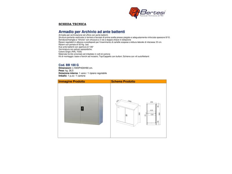 Armadio in metallo KUBO 1 vano / 1 ripiano  grigio L100xP45xH90 cm BB100 G