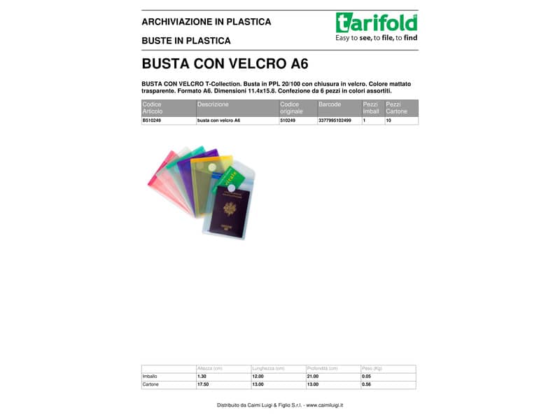 Buste con bottone Tarifold® con chiusura in velcro A6 conf. 6 pezzi - 510249
