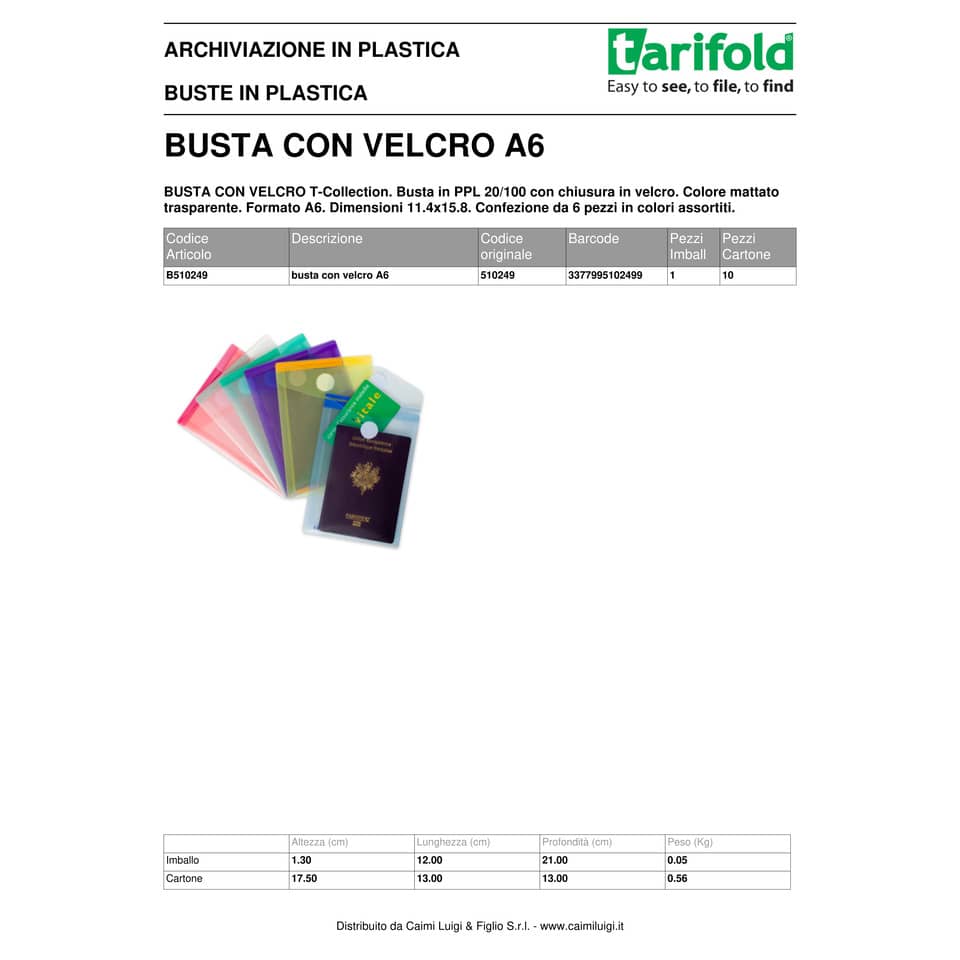 Buste con bottone Tarifold® con chiusura in velcro A6 conf. 6 pezzi - 510249