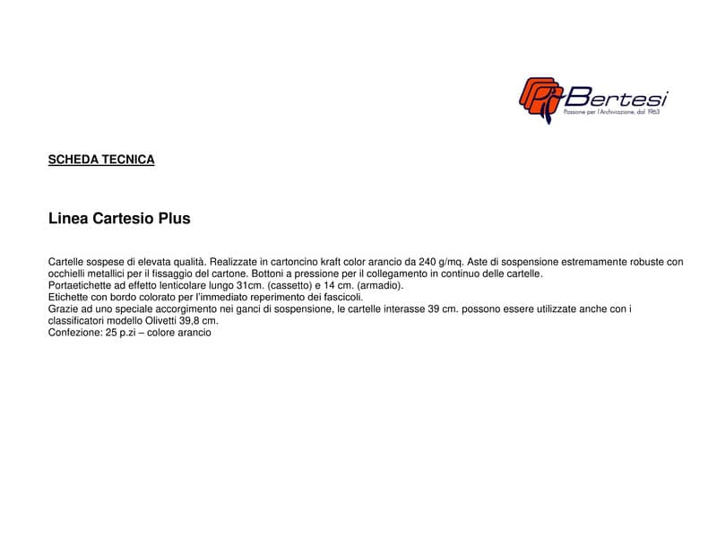 Cartelle sospese orizzontali per cassetti CARTESIO PLUS 33 cm fondo U3 cm arancio Cf. 25 pz - 300/330 Link 3 -A2