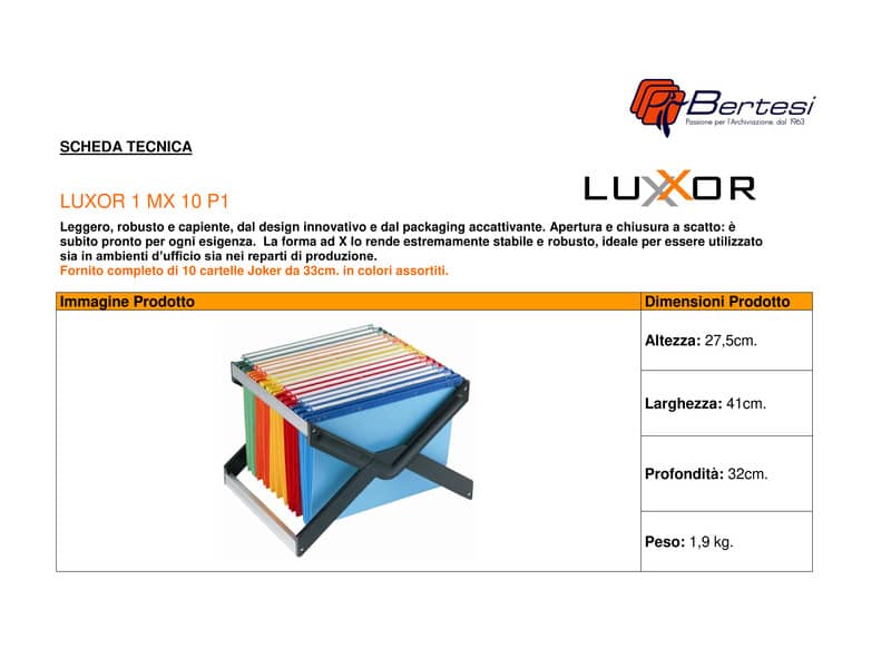 Supporto per cartelle sospese LUXOR 39 cm forma a X avana 41x32x27 cm 10 cartelle - LUXOR 4 AV 10 P1
