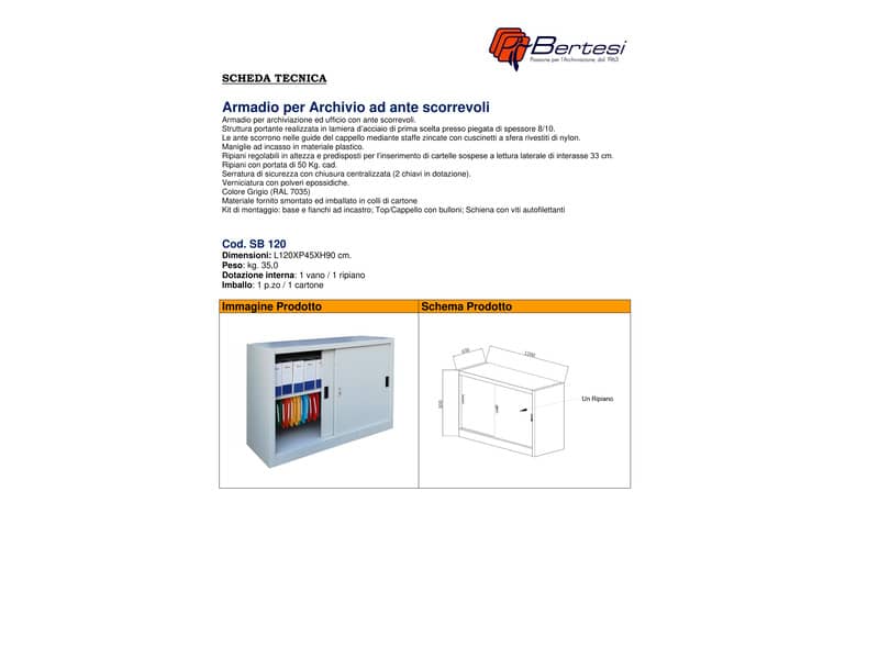 Armadio basso metallico KUBO ante scorrevoli 1 vano/ 1 ripiano 120x45x90 cm grigio - SB 120