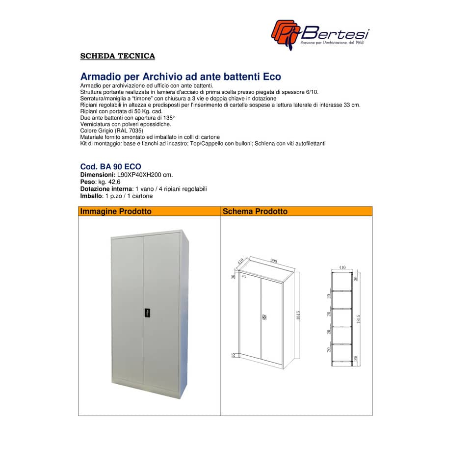 Armadio in metallo KUBO 1 vano / 4 ripiani grigio BA 90 ECO