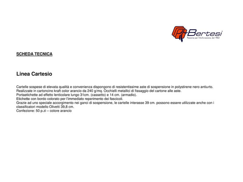 Cartelle sospese orizzontali per cassetti CARTESIO 39 fondo a V arancio arancio Conf. 50 pezzi - 100/395-B2