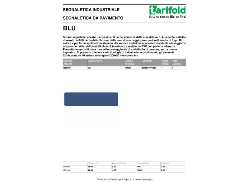 Sticker segnaletici adesivi Tarifold PRO® di sicurezza - rettangolari 200x50 mm blu Conf. 10 strisce - 197101