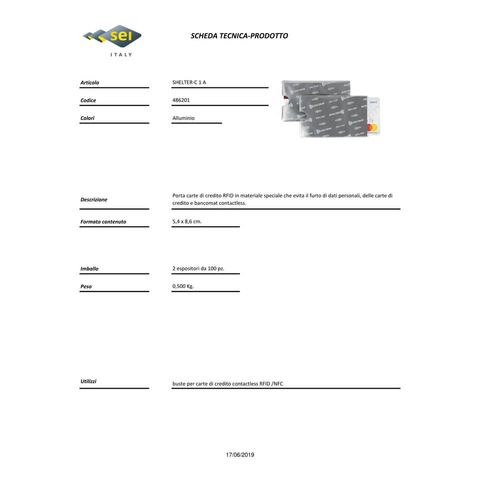 Porta credit card Sei Rota Shelter-C 1T alluminio 486201