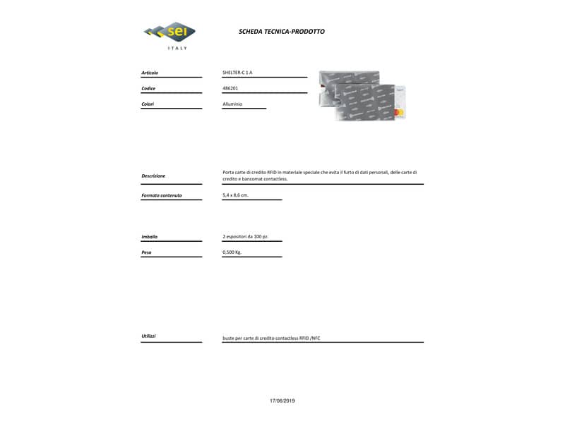 Porta credit card Sei Rota Shelter-C 1T alluminio 486201