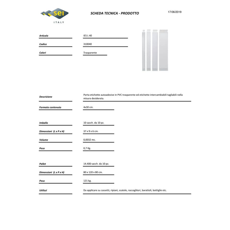 Portaetichette adesive Sei Rota Ies L con etichetta 4x30 cm trasparente conf. 10 pz. 310040
