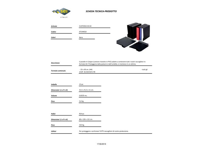 Custodia per raccoglitori Sei Rota 40 A4 f.to esterno 28,5x32 cm - dorso 6,5 cm nero - 67144010