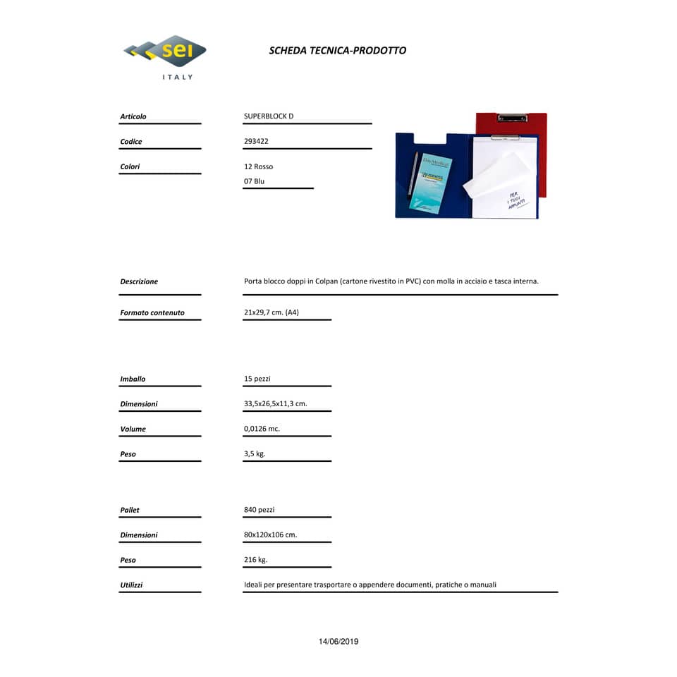 Portablocco doppio con molla Sei Rota Superblock D 21x29,7 cm blu 29342207