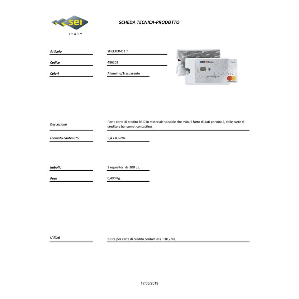 Porta credit card Sei Rota Shelter-S 1 foglietti allum/trasparente 486202