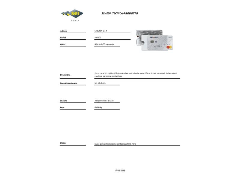 Porta credit card Sei Rota Shelter-S 1 foglietti allum/trasparente 486202