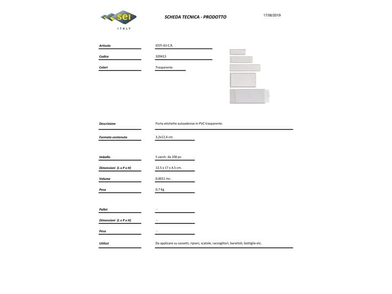 Portaetichette adesive Sei Rota IesTI A3 32x124 mm - trasparente - confezione risparmio 100 pezzi - 320413