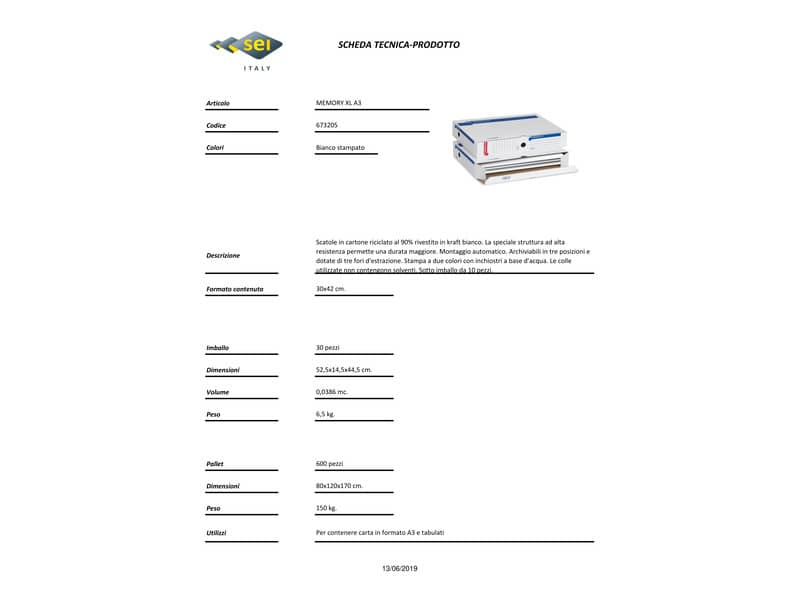 Scatola archivio Sei Rota Memory XL A3 30x42 cm - dorso 8 cm bianco 673205
