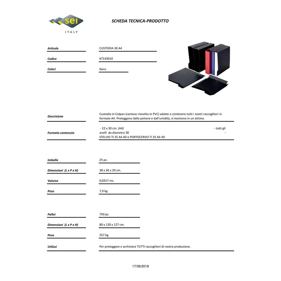 Custodia per raccoglitori Sei Rota 30 A4 f.to esterno 26,5x32 cm - dorso 4,5 cm nero - 67143010