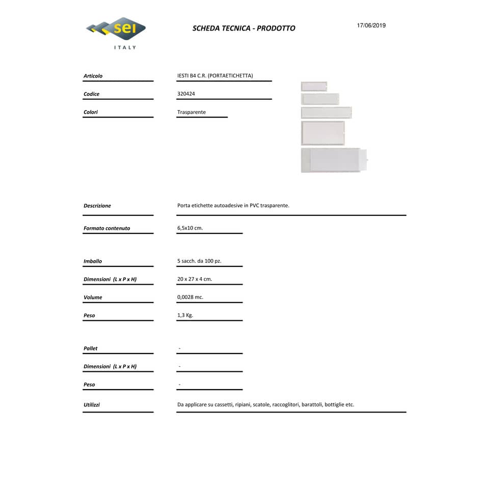 Portaetichette adesive Sei Rota IesTI B4 65x100 mm - trasparente - confezione risparmio 100 pezzi - 320424