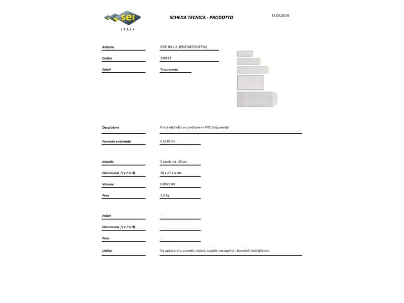 Portaetichette adesive Sei Rota IesTI B4 65x100 mm - trasparente - confezione risparmio 100 pezzi - 320424