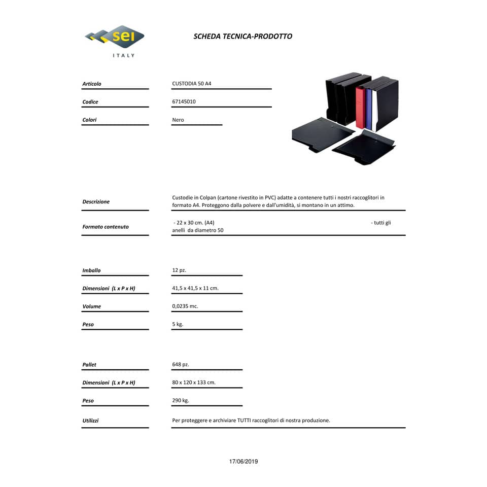 Custodia per raccoglitori Sei Rota 50 A4 f.to esterno 29,5x32 cm - dorso 8 cm nero - 67145010