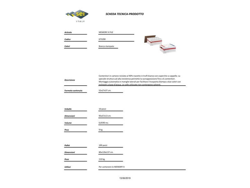 Scatola archivio Sei Rota Memory X File 56x37 cm dorso 27,5 cm bianco 673200