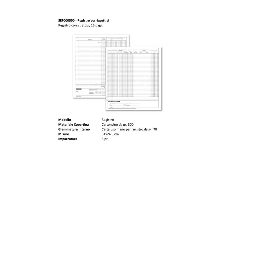 Corrispettivi Semper 16 pagine numerate registro SEF000500