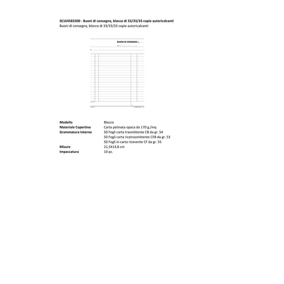 Buoni di consegna trasporti Semper blocco di 33/33/33 copie autoricalcanti 21,5x14,8 cm - SE164583300