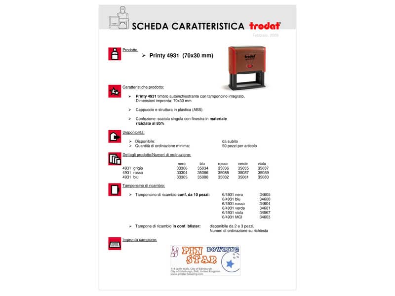 Timbro autoinchiostrante Trodat PRINTY 4931 in plastica 70x30 mm nero 45196