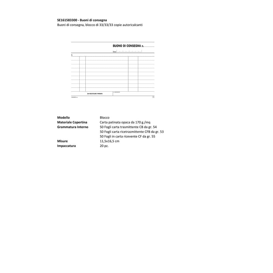 Buoni di consegna trasporti Semper blocco di 33/33/33 copie autoricalcanti 11,5x16,5 cm - SE161583300