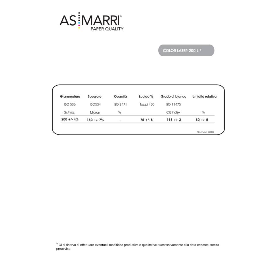 Carta calandrata AS/Marri per stampanti laser finitura lucida A4 200 g/m² conf. 250 fogli - 9064