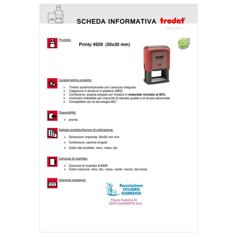 Timbro autoinchiostrante Trodat PRINTY 4929 in plastica 50x30 mm nero 45270