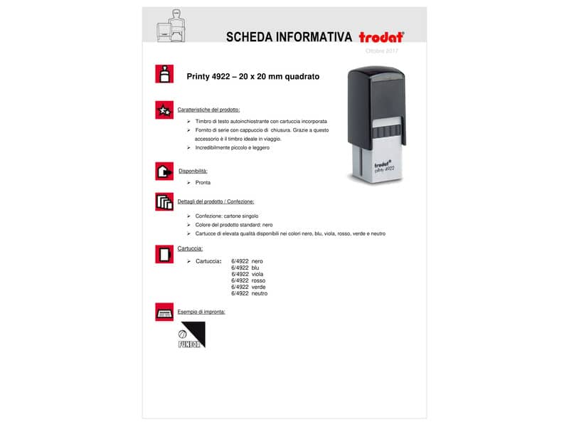 Timbro autoinchiostrante Trodat PRINTY 4922 in plastica 20x20 mm nero 69666