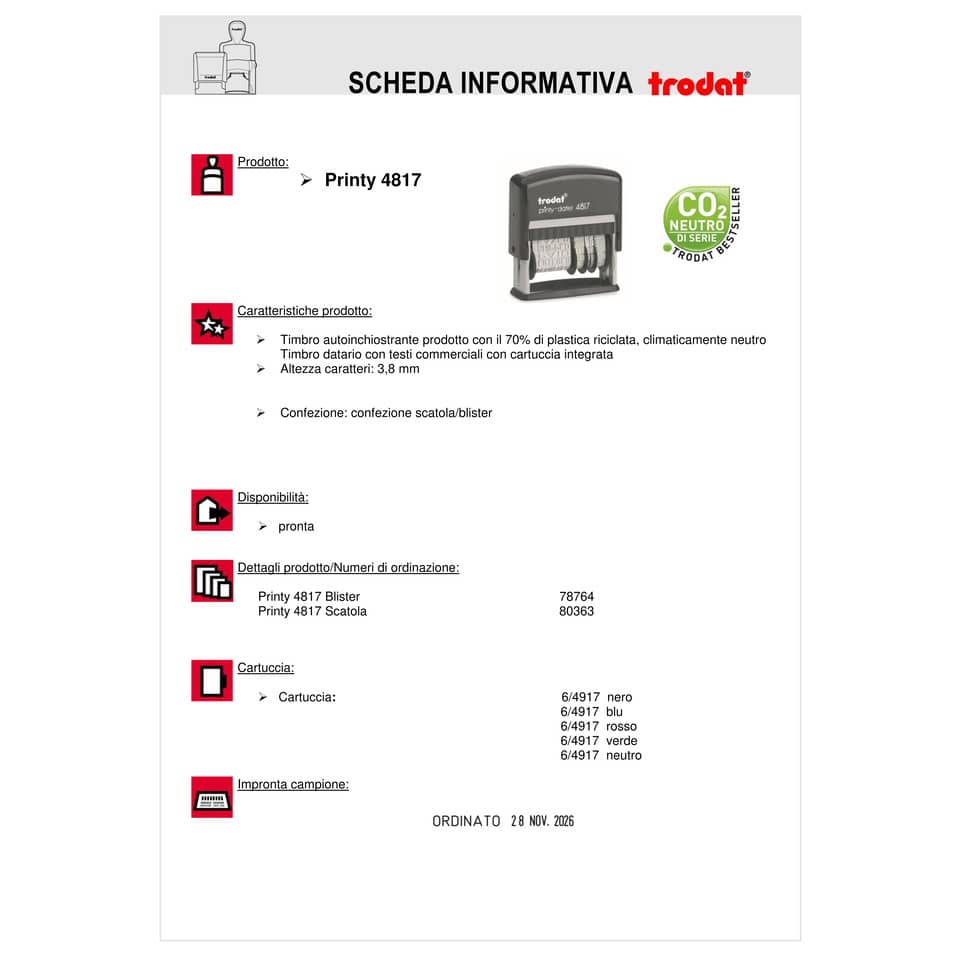 Timbro polinome - datario Trodat PRINTY 4817 in plastica nero 80363