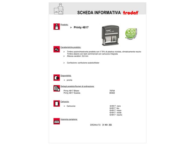 Timbro polinome - datario Trodat PRINTY 4817 in plastica nero 80363