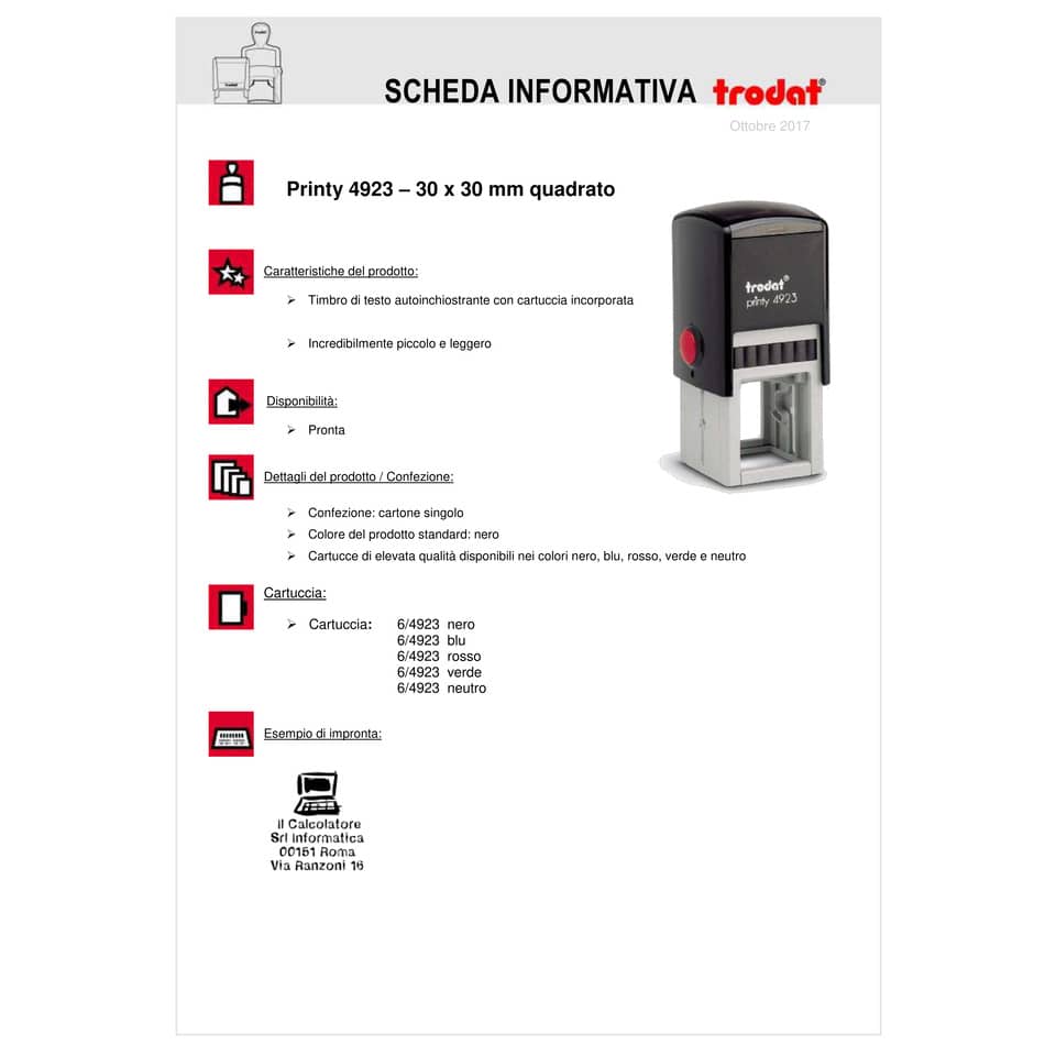 Timbro autoinchiostrante Trodat PRINTY 4923 in plastica 30x30 mm nero - 69846