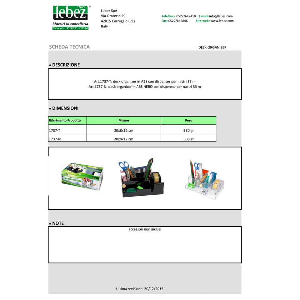 Portaoggetti Lebez con dispenser nastri adesivi 19 mm - formato 20x12x9 cm trasparente - 1737-T