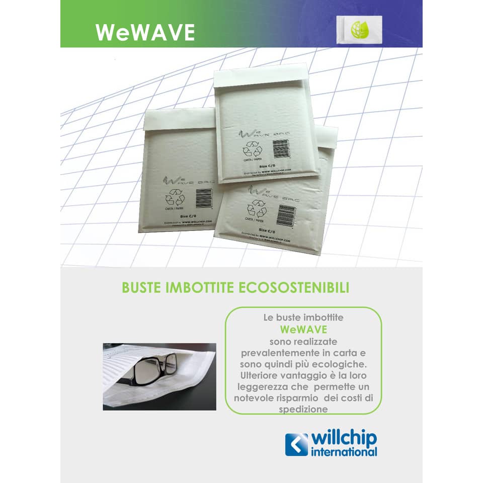 Busta imbottita WeWave in carta kraft, imbottitura carta onda 15x21,5 cm bianco - conf. 10 buste - WW150215