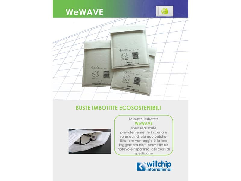 Busta imbottita WeWave in carta kraft, imbottitura carta onda 15x21,5 cm bianco - conf. 10 buste - WW150215