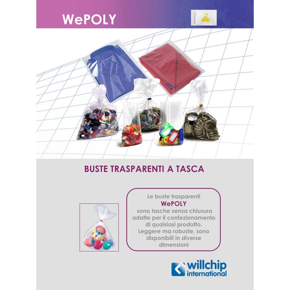 Buste trasparenti senza grip WePoly f.to 16x25 cm trasparente conf. da 1000 buste - P160250