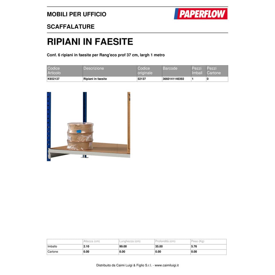 Scaffalature metalliche Paperflow Rang'Eco copriripiani faggio Conf. 6 ripiani - K652137