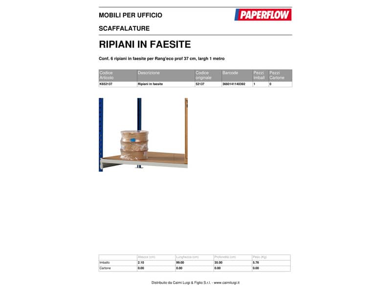 Scaffalature metalliche Paperflow Rang'Eco copriripiani faggio Conf. 6 ripiani - K652137